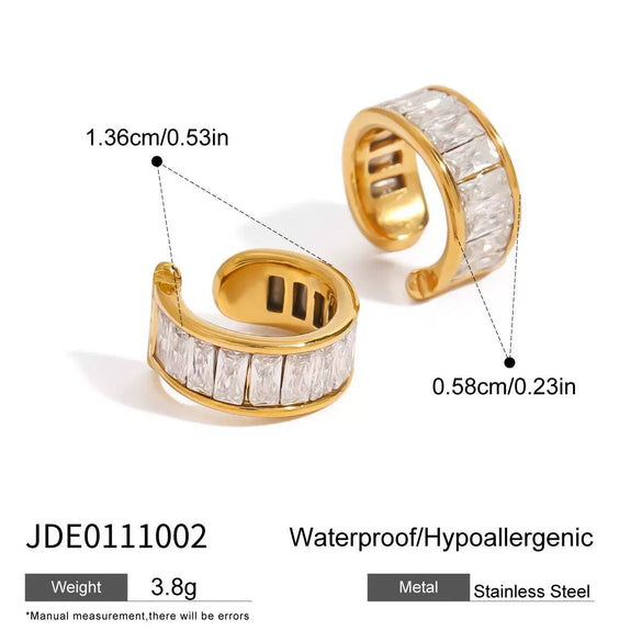 Quiet Design Sense Stainless Steel White Diamond White Square Diamond Ear Clip Earrings With Electroplating Geometric Styling For Women