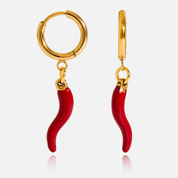 Quiet Elegant Resort Style Stainless Steel Red Oil Dripping Chili Pendant Earrings With Geometric Shape Electroplated