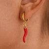 Quiet Elegant Resort Style Stainless Steel Red Oil Dripping Chili Pendant Earrings With Geometric Shape Electroplated
