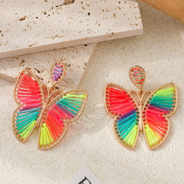 Raffia Handwoven Insectpatterned Women's Earrings