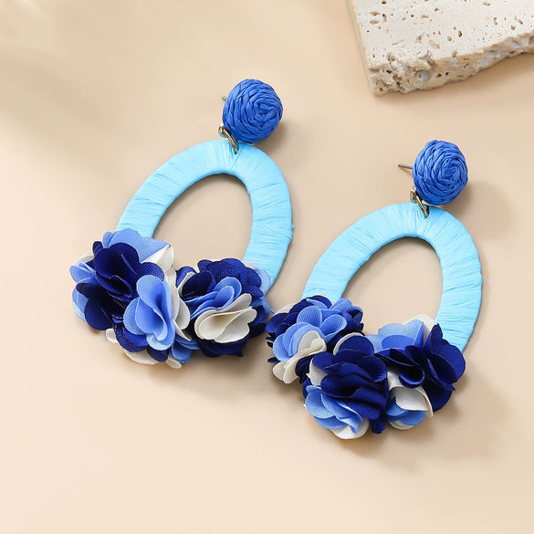 Raffia Women's Alloy Weaving Flower Earrings