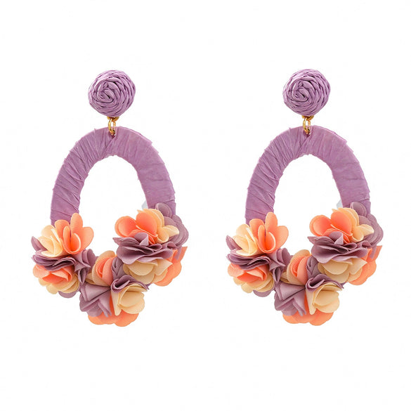 Raffia Women's Alloy Weaving Flower Earrings
