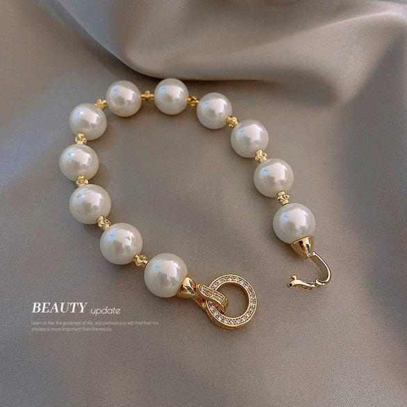 Real Gold Electroplated Pearl Bracelet With Geometric Pattern For Women Simple And Elegant Light Luxury Style