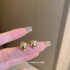 Real Gold Electroplated Silver Needle Metal Ear Studs For Women With Geometric Design