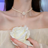 Real Gold Plated Imitation Pearl And Diamond Flower Necklace For Women Copper Pendant Clavicle Chain High Sense Niche Fashion Elegant Light Luxury High End Jewelry