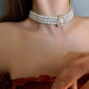 Real Gold Plated Imitation Pearl And Diamond Flower Necklace For Women Copper Pendant Clavicle Chain High Sense Niche Fashion Elegant Light Luxury High End Jewelry