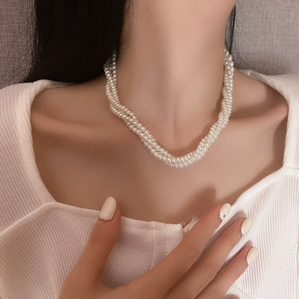Real Gold Plated Imitation Pearl And Diamond Flower Necklace For Women Copper Pendant Clavicle Chain High Sense Niche Fashion Elegant Light Luxury High End Jewelry