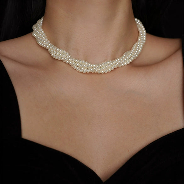 Real Gold Plated Imitation Pearl And Diamond Flower Necklace For Women Copper Pendant Clavicle Chain High Sense Niche Fashion Elegant Light Luxury High End Jewelry