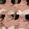 Real Gold Plated Imitation Pearl And Diamond Flower Necklace For Women Copper Pendant Clavicle Chain High Sense Niche Fashion Elegant Light Luxury High End Jewelry