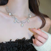 Real Gold Plated Imitation Pearl And Diamond Flower Necklace For Women Copper Pendant Clavicle Chain High Sense Niche Fashion Elegant Light Luxury High End Jewelry