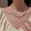Real Gold Plated Imitation Pearl And Diamond Flower Necklace For Women Copper Pendant Clavicle Chain High Sense Niche Fashion Elegant Light Luxury High End Jewelry