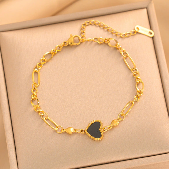 Real Gold Plated Titanium Steel Heart Paperclip Bracelet For Women Geometric Fashion Jewelry
