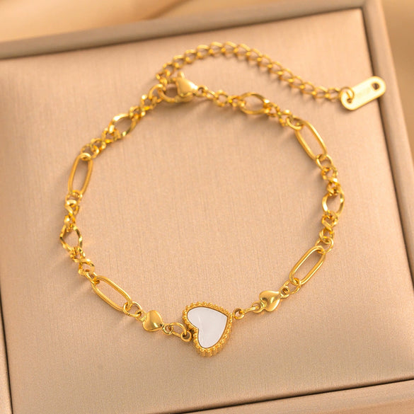 Real Gold Plated Titanium Steel Heart Paperclip Bracelet For Women Geometric Fashion Jewelry