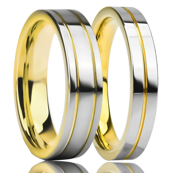 Real Gold Plated Tungsten Steel Geometric Couple Engagement Rings For Men And Women Lightweight Luxury Matching Bands