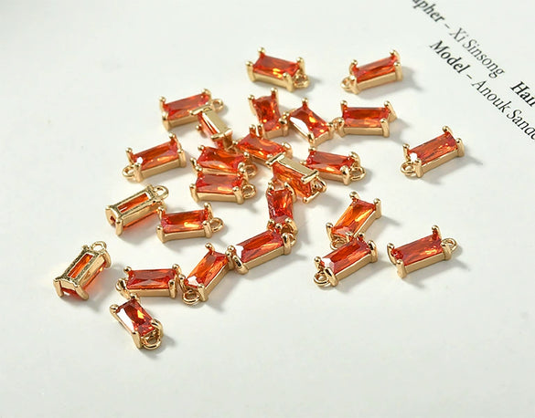 Rectangular Crystal Glass Pendant Ear Accessories Metal Copper Plated Handmade