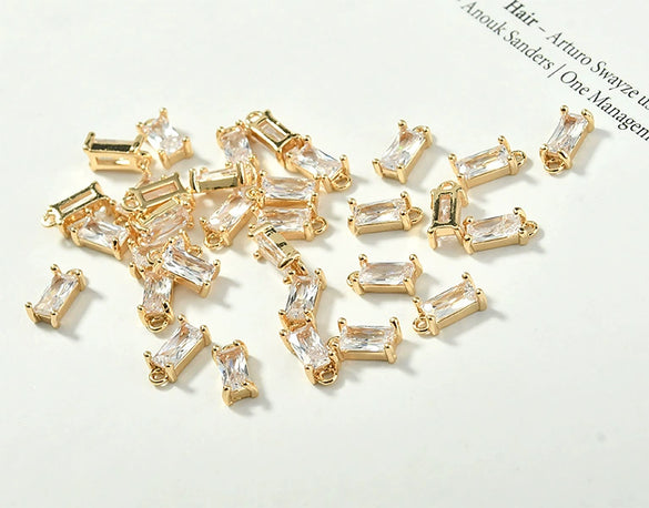 Rectangular Crystal Glass Pendant Ear Accessories Metal Copper Plated Handmade
