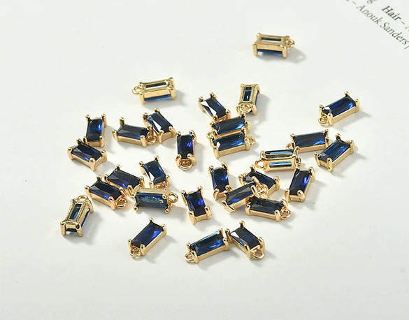 Rectangular Crystal Glass Pendant Ear Accessories Metal Copper Plated Handmade
