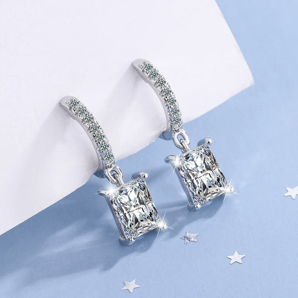 Rectangular Fashion Elegant Women's Copper Ear Jewelry With Flash Diamond And C Shaped Zirconium Diamond Ear Buckle In Geometric Design