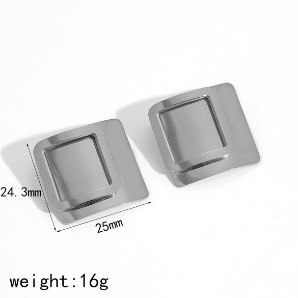 Rectangular Geometric Light Luxury Style Stainless Steel 18K Gold Electroplated Women's Earrings