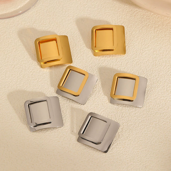 Rectangular Geometric Light Luxury Style Stainless Steel 18K Gold Electroplated Women's Earrings