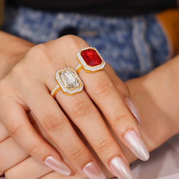 Rectangular Light Luxury Titanium Steel Ring Plated 18K Gold With Electroplating For Women