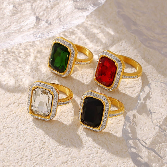 Rectangular Light Luxury Titanium Steel Ring Plated 18K Gold With Electroplating For Women