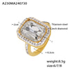 Rectangular Light Luxury Titanium Steel Ring Plated 18K Gold With Electroplating For Women