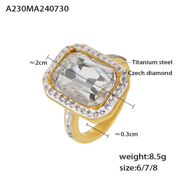 Rectangular Light Luxury Titanium Steel Ring Plated 18K Gold With Electroplating For Women
