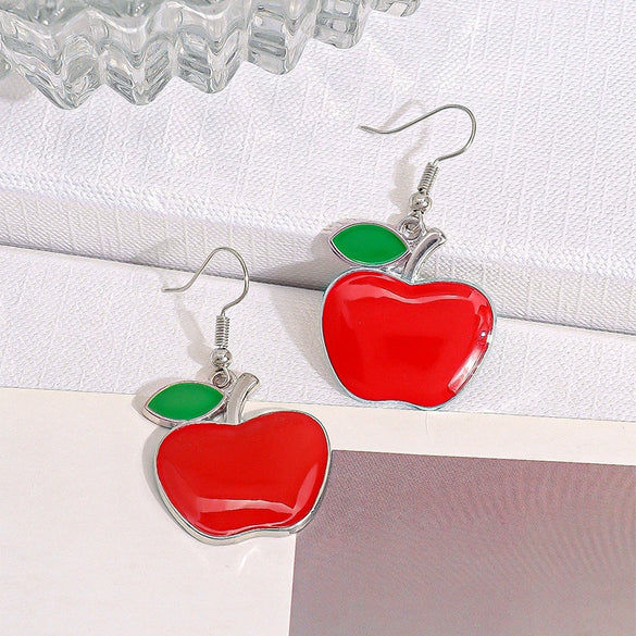 Red Apple Fruit Hoop Earrings In Zinc Alloy With Round Or Oval Ear Hooks Unisex Versatile Fashion Jewelry Gift