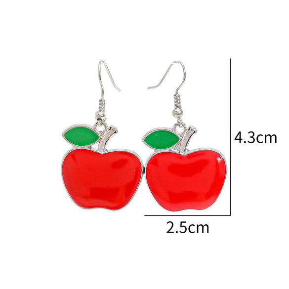 Red Apple Fruit Hoop Earrings In Zinc Alloy With Round Or Oval Ear Hooks Unisex Versatile Fashion Jewelry Gift