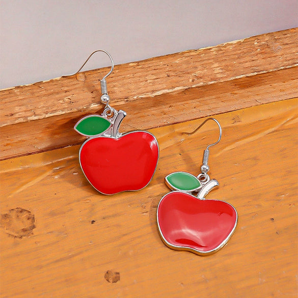 Red Apple Fruit Hoop Earrings In Zinc Alloy With Round Or Oval Ear Hooks Unisex Versatile Fashion Jewelry Gift