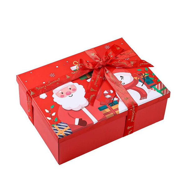 Red Christmas Santa Claus Uv Printed Gift Box With Raffia And Card White Cardboard Packaging For Scarves And Gloves