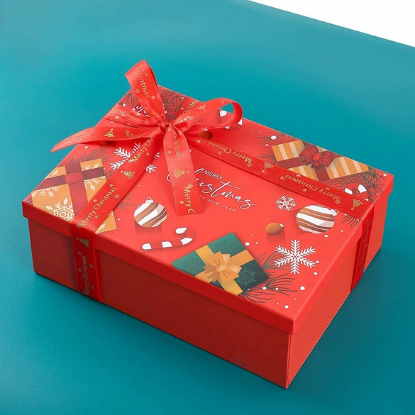 Red Christmas Santa Claus Uv Printed Gift Box With Raffia And Card White Cardboard Packaging For Scarves And Gloves