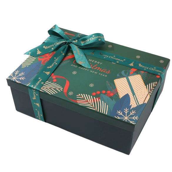 Red Christmas Santa Claus Uv Printed Gift Box With Raffia And Card White Cardboard Packaging For Scarves And Gloves
