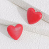 Red Heart Metal Hoop Earrings With Three Dimensional Texture And Geometric Design For Unisex Wear