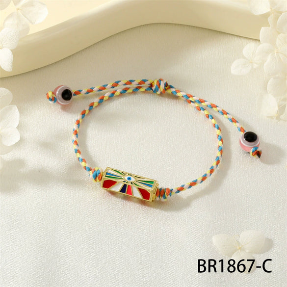 Red Rope Woven Bracelet With Demon Eye Knot Handmade Copper Plastic Bracelet In Geometric Style For Unisex