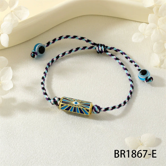 Red Rope Woven Bracelet With Demon Eye Knot Handmade Copper Plastic Bracelet In Geometric Style For Unisex