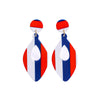Red White And Blue Striped Geometric Acrylic Hoop Earrings In Round Or Oval Shapes Versatile Unisex Statement Jewelry