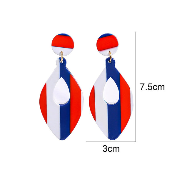 Red White And Blue Striped Geometric Acrylic Hoop Earrings In Round Or Oval Shapes Versatile Unisex Statement Jewelry