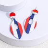 Red White And Blue Striped Geometric Acrylic Hoop Earrings In Round Or Oval Shapes Versatile Unisex Statement Jewelry