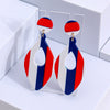 Red White And Blue Striped Geometric Acrylic Hoop Earrings In Round Or Oval Shapes Versatile Unisex Statement Jewelry