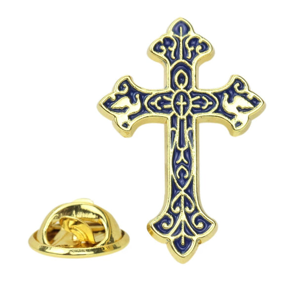 Religious Cross Metal Alloy Brooch With Retro Wings Electroplated For Chest Decoration