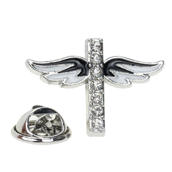 Religious Cross Metal Alloy Brooch With Retro Wings Electroplated For Chest Decoration
