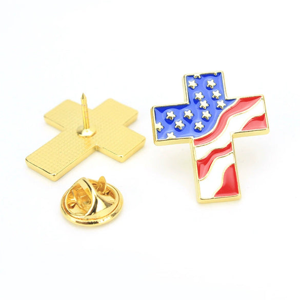 Religious Cross Metal Alloy Brooch With Retro Wings Electroplated For Chest Decoration