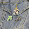 Religious Cross Metal Alloy Brooch With Retro Wings Electroplated For Chest Decoration