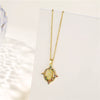 Religious Geometric Pendant Necklace Stainless Steel Mixed Gem Inlaid Electroplated