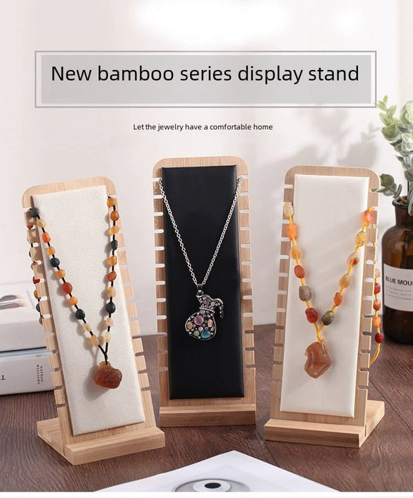 Removable Necklace Display Rack For Jewelry Storage And Store Window Display Made Of Bamboo And Solid Wood With Rectangle Pattern And High Sense Style