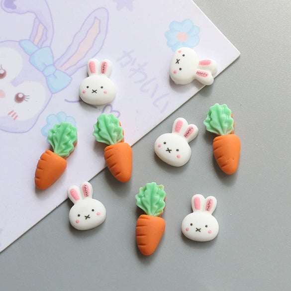 Resin Cartoon White Rabbit Head Carrot Handmade Earrings Hair Jewelry Accessories
