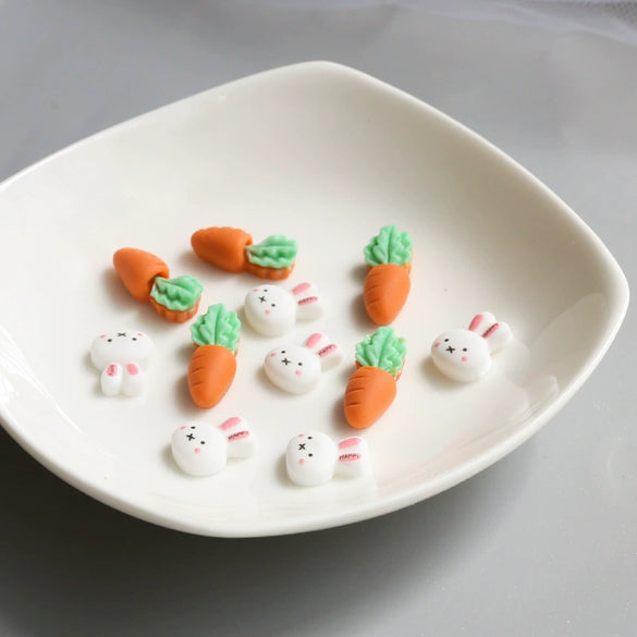 Resin Cartoon White Rabbit Head Carrot Handmade Earrings Hair Jewelry Accessories
