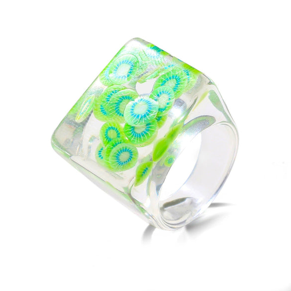 Resin Fruit Square Ring For Women